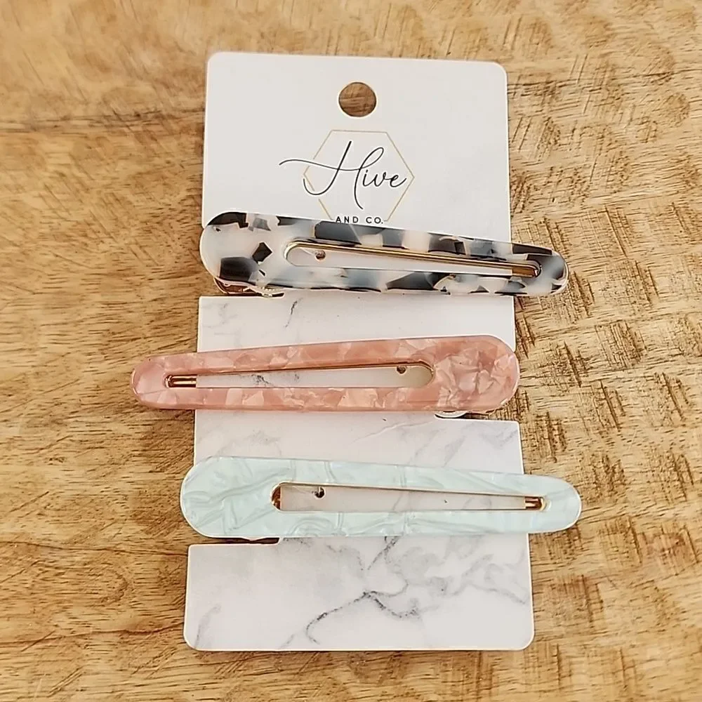 Three NWOT Hair Clips with Stay Put Grip Teeth